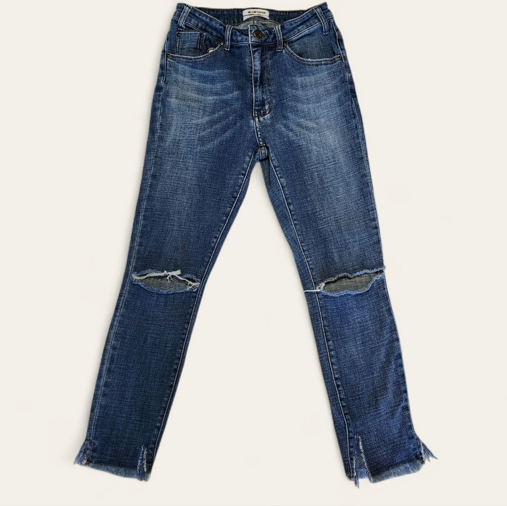 One x One Teaspoon Skinny Jeans High Waist Freebird II Distressed 26 Blue Grunge